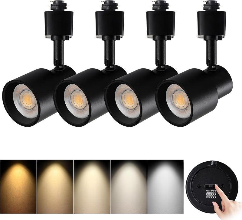 AIBISOD 5-Color H Track Lighting Heads, 10W Dimmable LED Track Light Heads, 2700K-6000K Flexible Track Light Replacement Heads Kitchen Track Lighting Fixtures Accent Art Task, CRI90+24° Black 4-Pack - Image 1